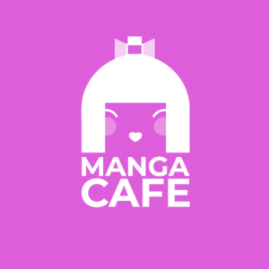 Logo Manga Cafe - napis manga cafe i symboliczna głowa japonki
